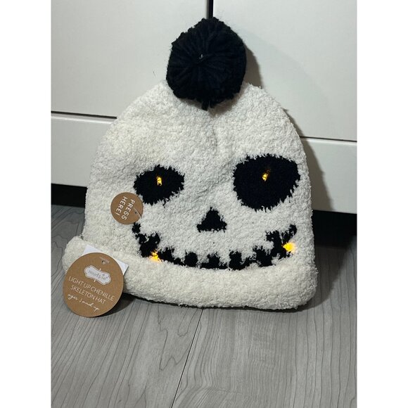 Mud Pie Skeleton Skull light up hat beanie Halloween fall toddler 2T-5T chenille - Picture 1 of 4